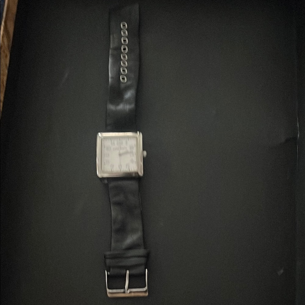 Black Leather Strap Square Watch